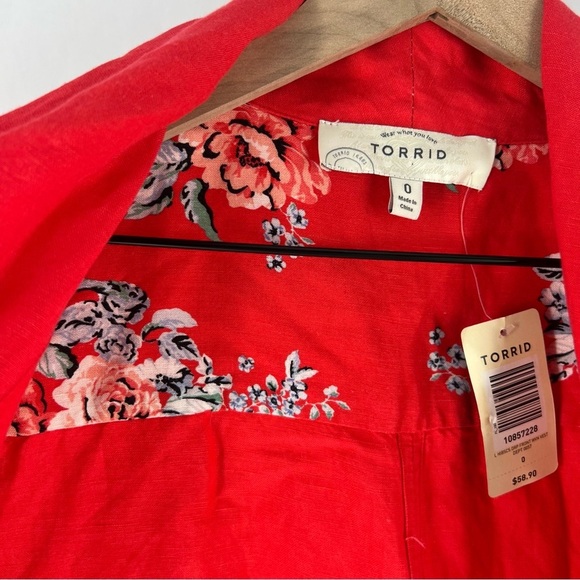 Torrid Coral Linen Blend Drape Front Woven Drawcord Waist Utility Vest - Picture 14 of 14